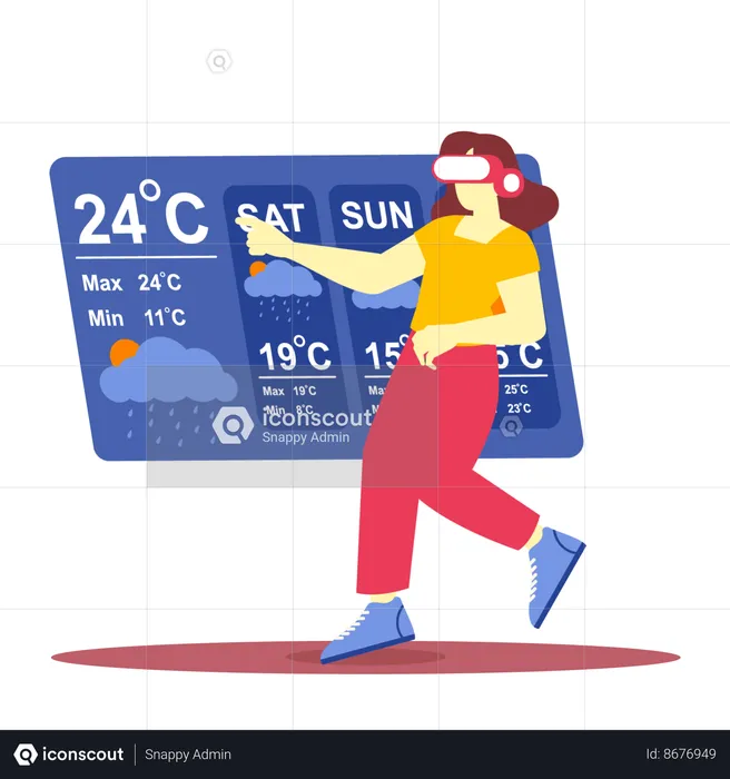 Femme vérifiant la météo à l'aide de la technologie VR  Illustration