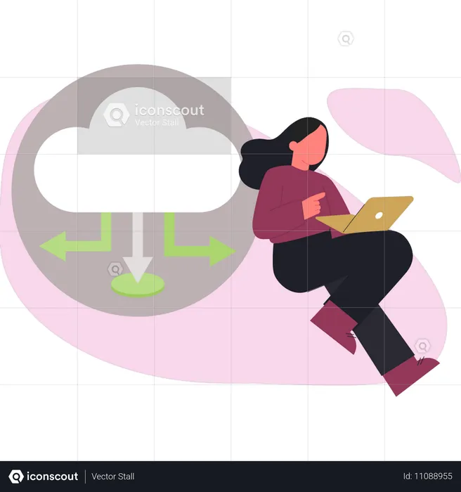 Femme vérifiant les données du cloud  Illustration