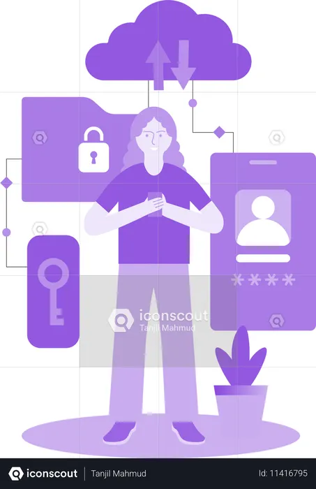 Femme vérifiant la protection du profil  Illustration