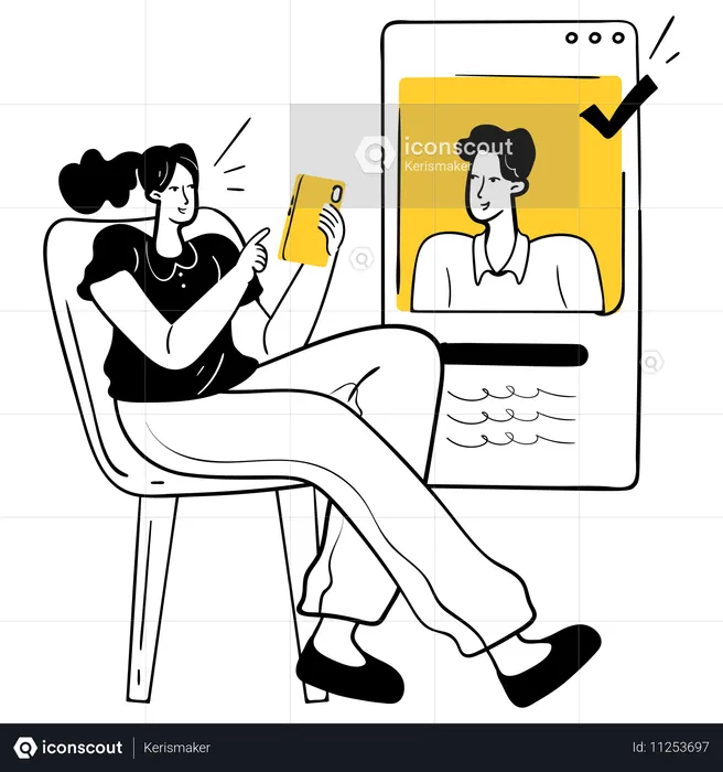 Femme vérifiant son profil en ligne  Illustration