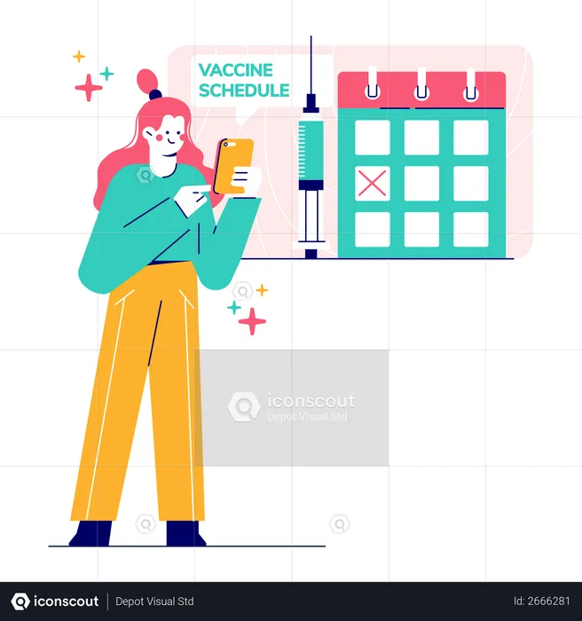 Femme vérifiant le calendrier des vaccins  Illustration