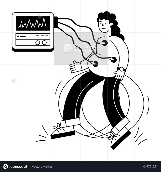 Une femme vérifie sa fréquence cardiaque sur un appareil ECG  Illustration