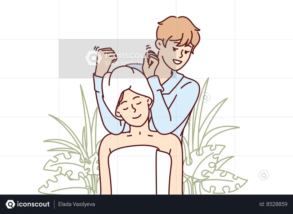 Une femme rend visite à un massothérapeute dans un salon SPA  Illustration