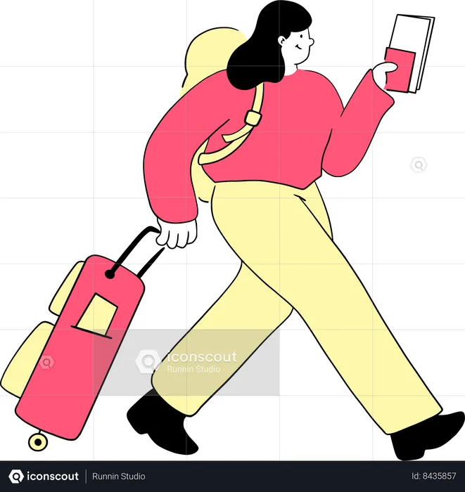 Femme voyageant avec une valise  Illustration