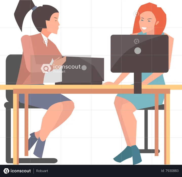 Femmes d'affaires travaillant en ligne avec des ordinateurs  Illustration