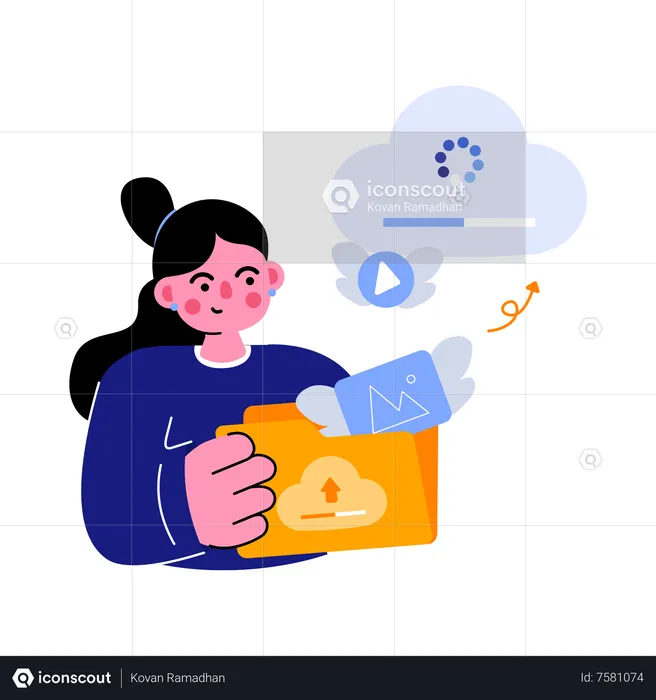 Les femmes téléchargent des données depuis le cloud  Illustration