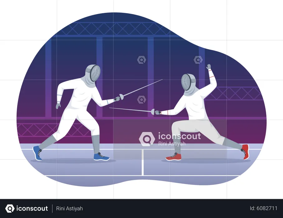 Fencer Fighting on Piste  Illustration
