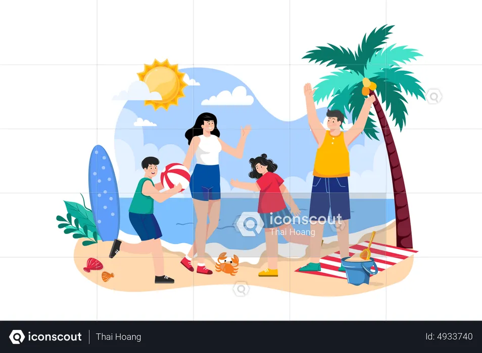 Férias na praia em família  Ilustração