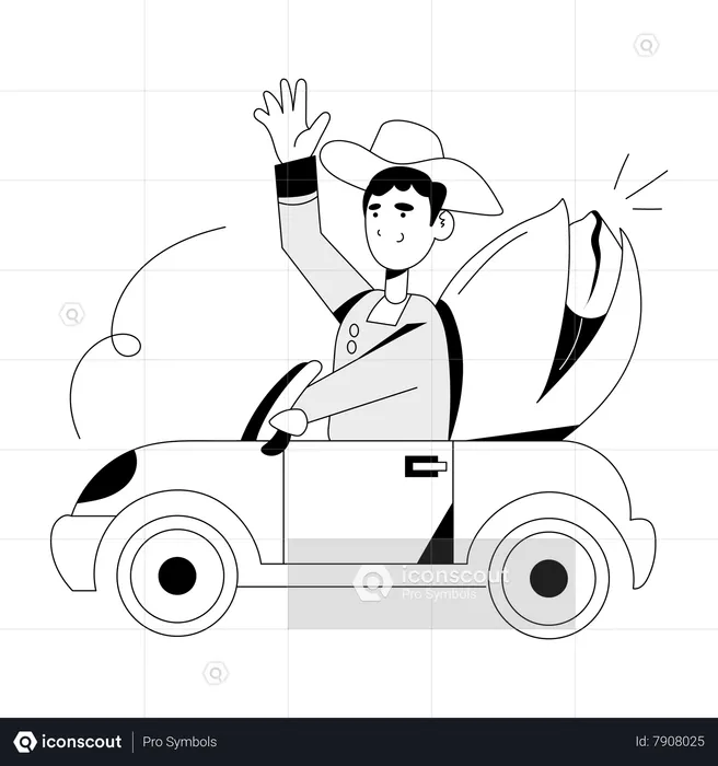 Agriculteur en voiture  Illustration