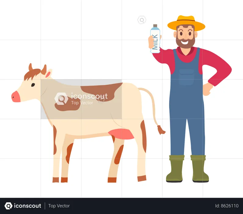 Agriculteur tenant une bouteille de lait  Illustration