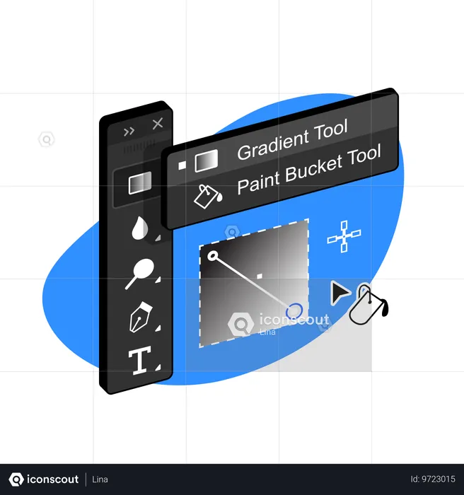Ferramenta Gradiente. Ferramenta Balde de tinta  Ilustração