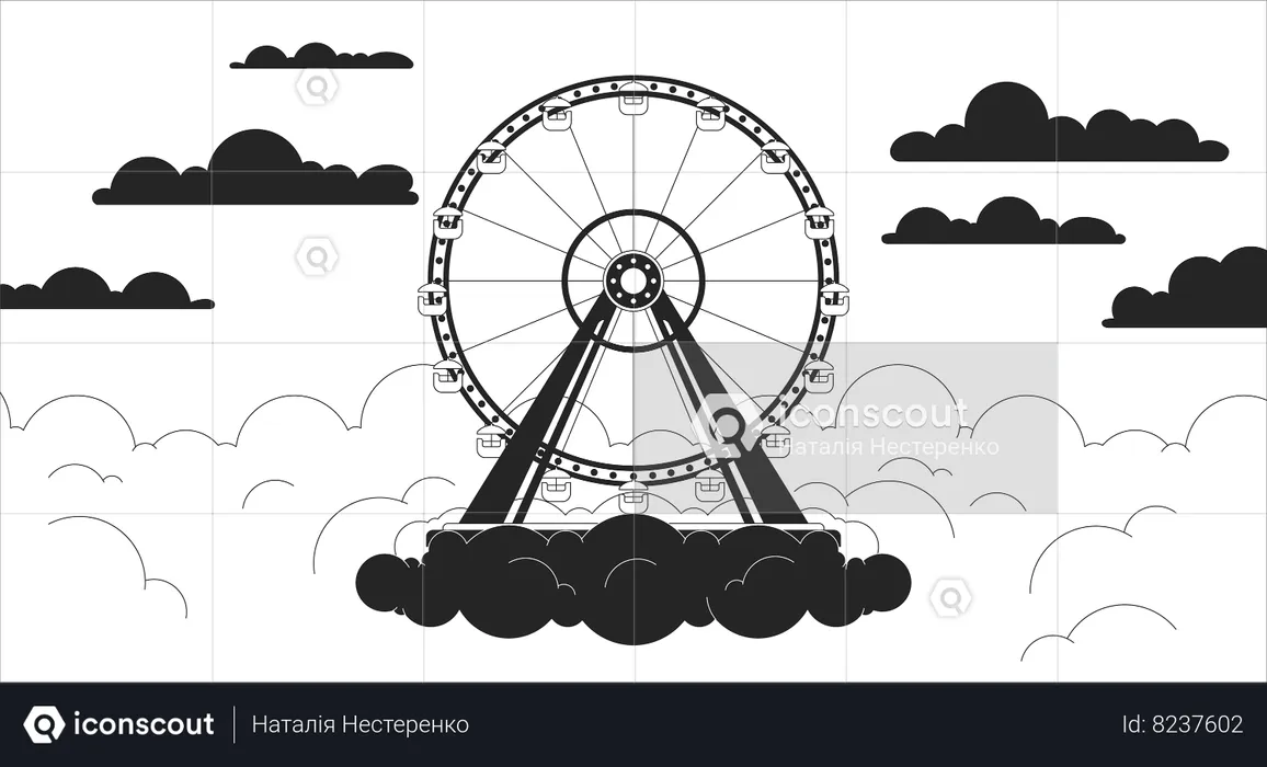 Ferris wheel sunset clouds  Illustration
