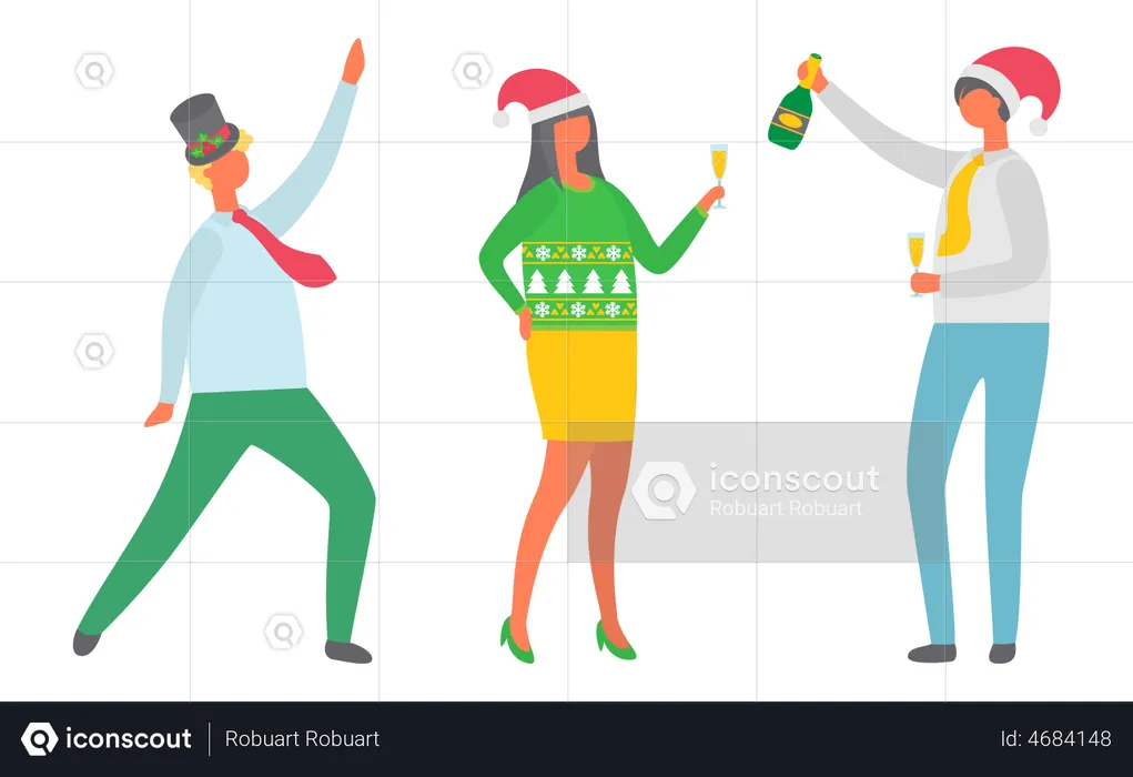 Festa de Natal de pessoas amigos dançando juntos  Ilustração