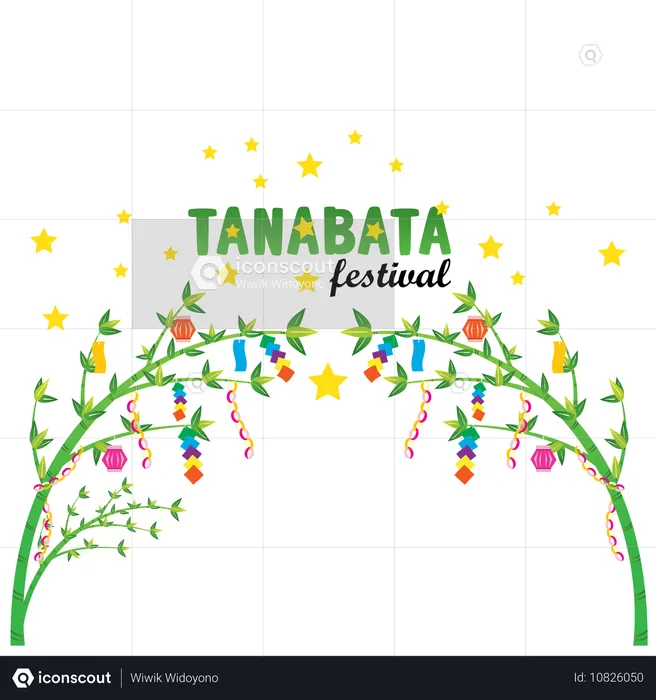 Feuilles de bambou décorées lors du festival Tanabata  Illustration