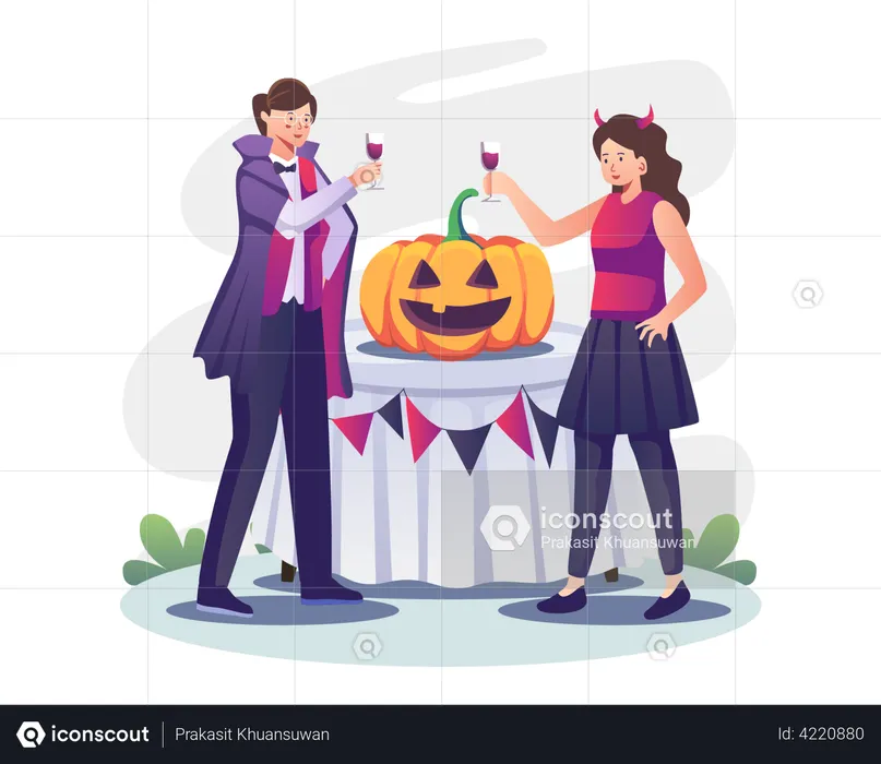 Célébration d'Halloween en couple  Illustration