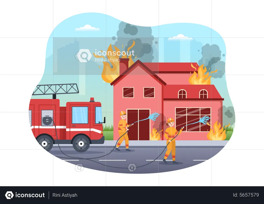 Feuer Feuerwehrleute löschen zu Hause  Illustration