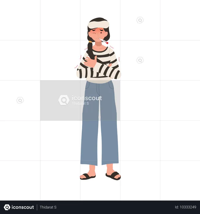 Feverish Woman With High Temperature  Illustration