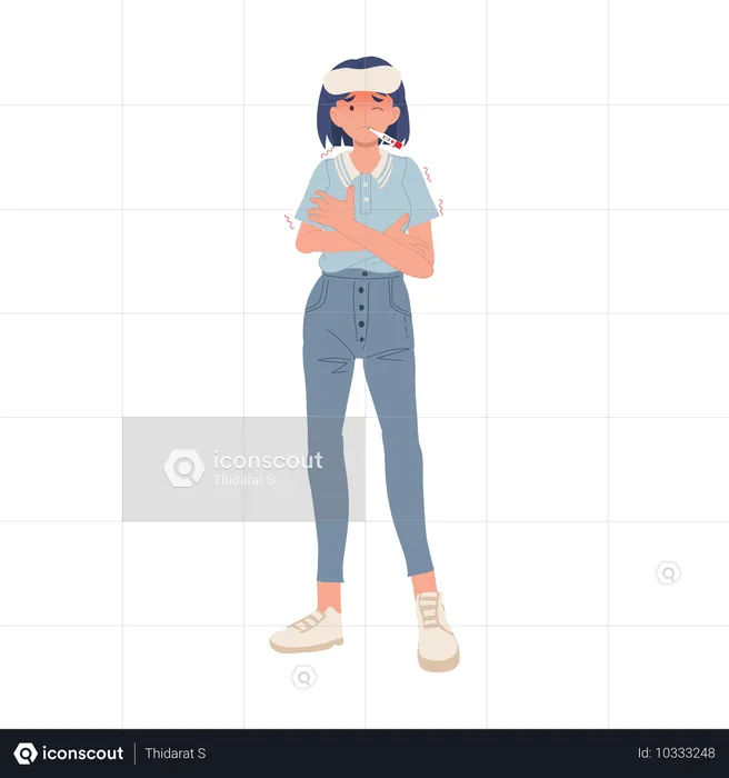 Feverish Woman With High Temperature  Illustration