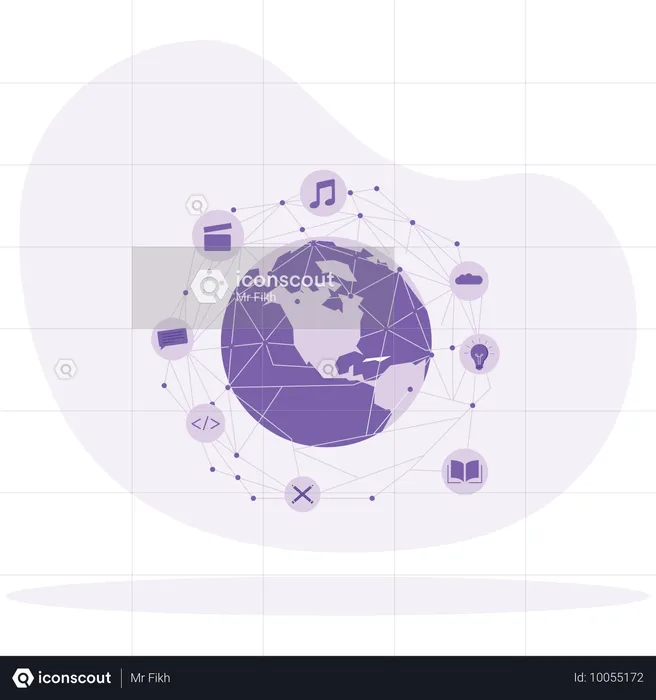 Ficial intelligence and earth and internet network  Illustration