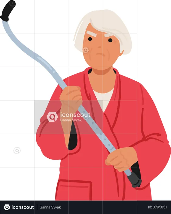 Fierce Senior Woman Wielding Her Cane Like Determined Warrior  Illustration