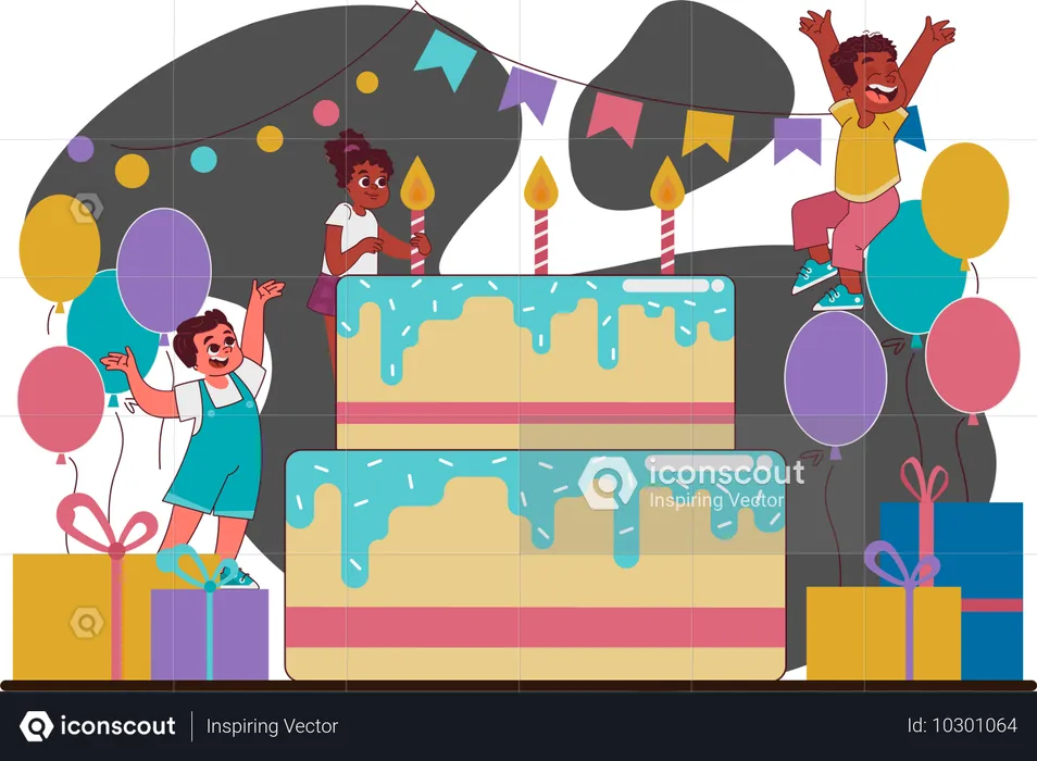 Niño celebrando fiesta de cumpleaños  Ilustración