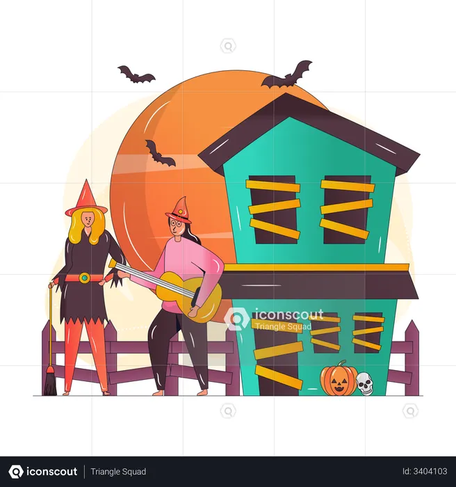 Fiesta de disfraces de Halloween  Ilustración