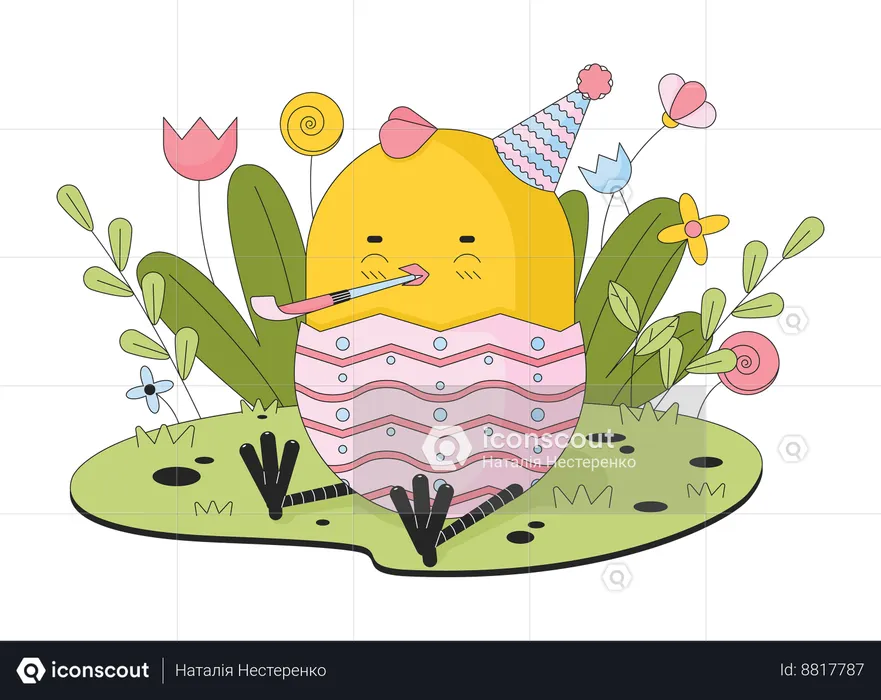 Soplador de fiesta de pollo joven de Pascua  Ilustración