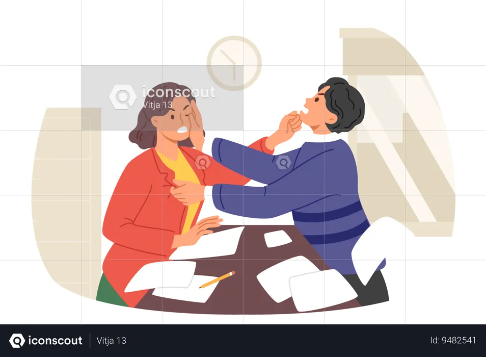 Fight between two colleagues in workplace due to unfair pay or dispute over vacant position  Illustration