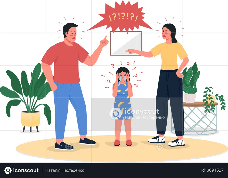 Fighting parents and crying daughter  Illustration