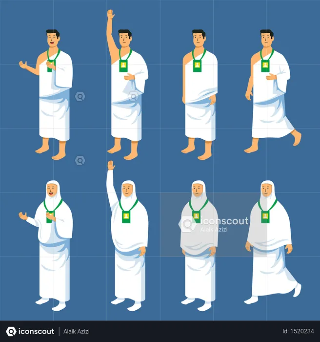 Figura Coppia Personaggio Del Pellegrino Hajj  Illustration