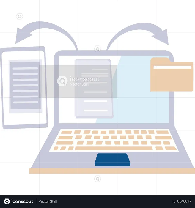 File in the laptop is converted to doc file and folder  Illustration
