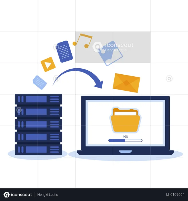 File transfer from server to laptop  Illustration