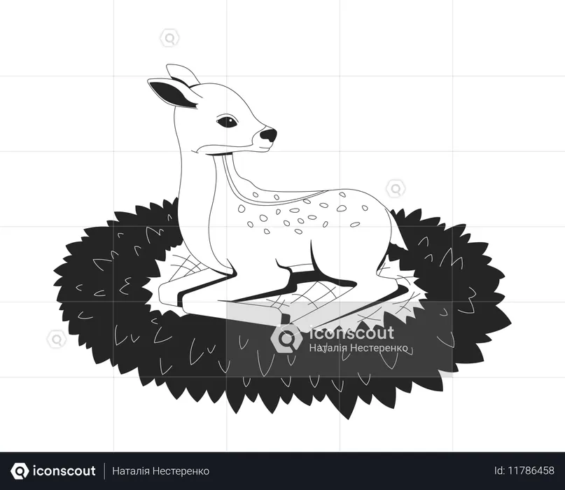 Filhote de veado descansando na grama  Ilustração