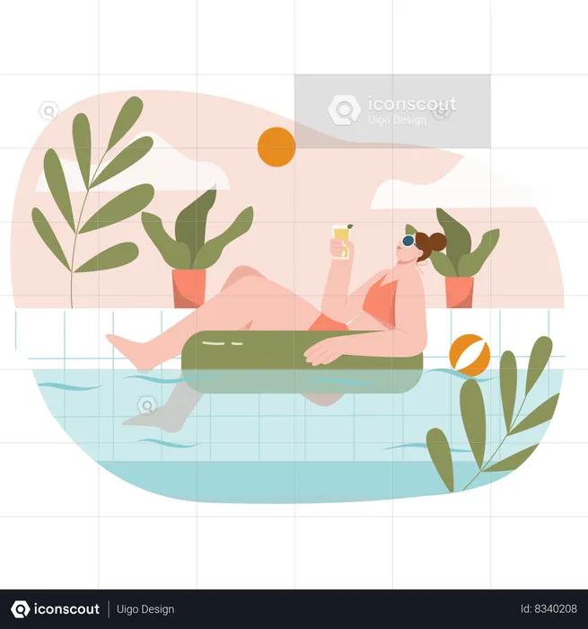 Fille à la piscine  Illustration