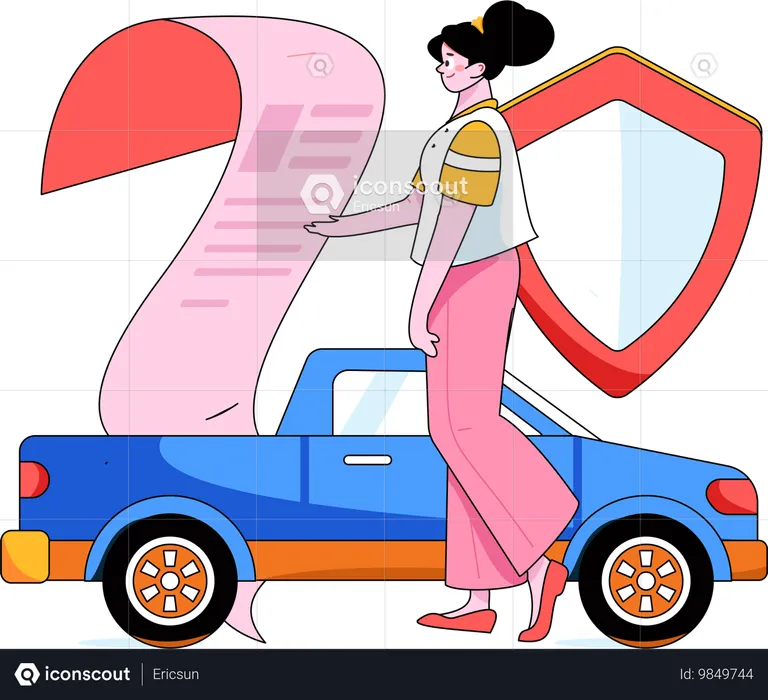 Fille à la recherche de papier d'assurance automobile  Illustration