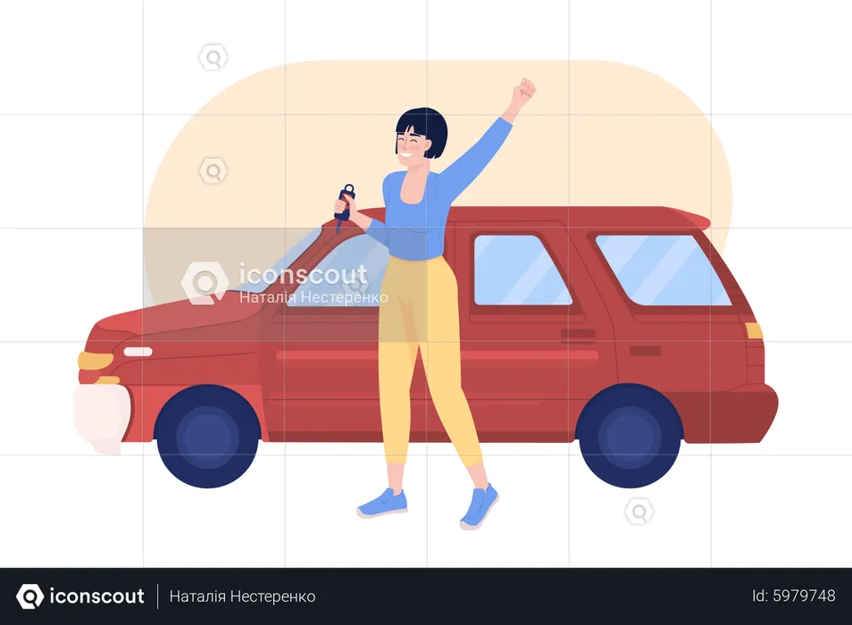 Fille achetant une voiture  Illustration