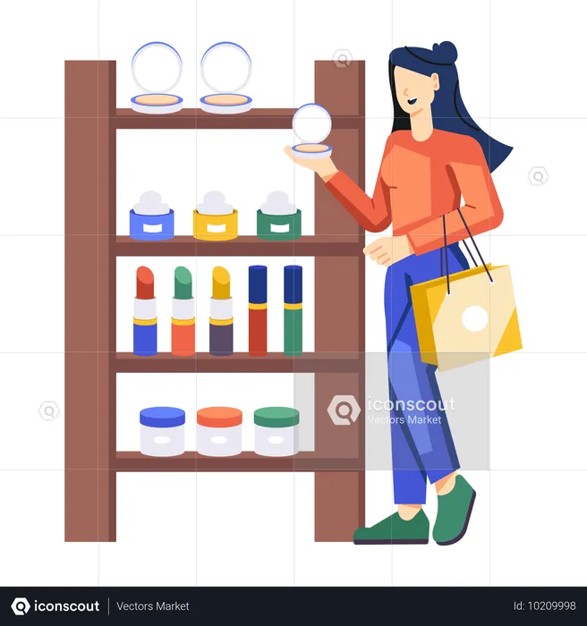 Fille achetant des produits cosmétiques  Illustration