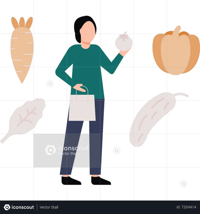 La fille achète des légumes  Illustration