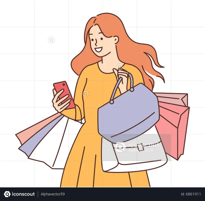 La fille adore faire du shopping  Illustration