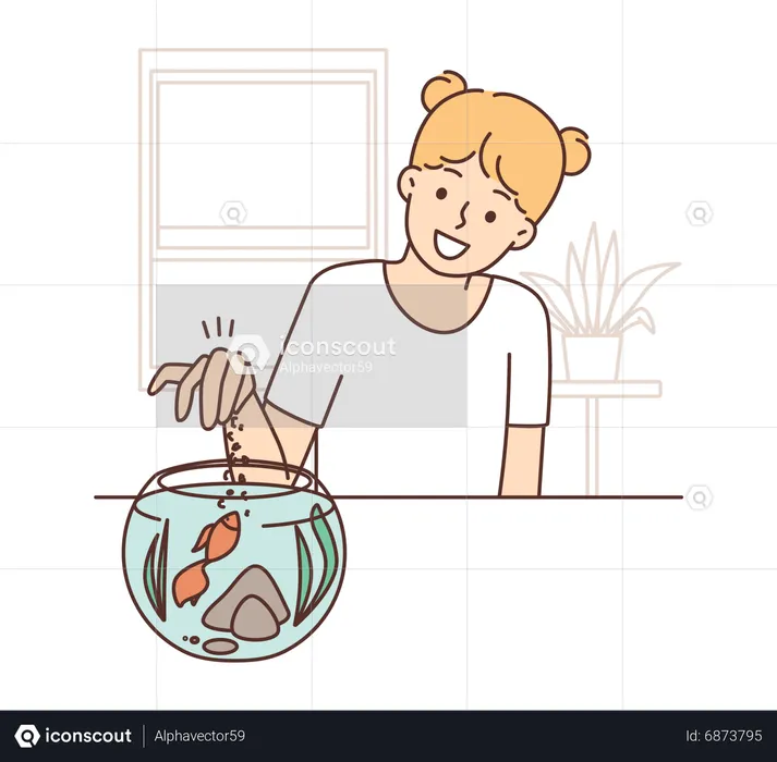 Fille nourrissant du poisson  Illustration