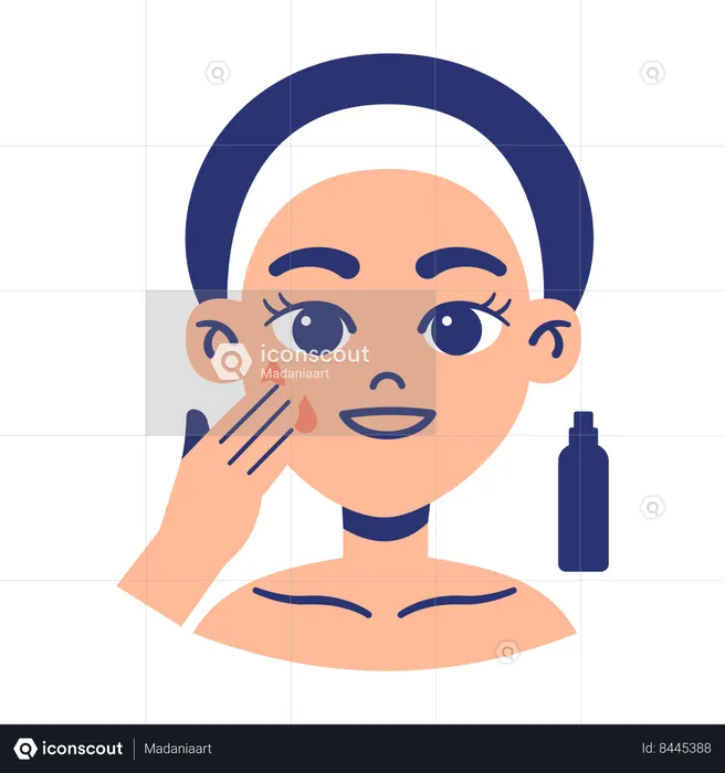 Fille appliquer du toner sur son visage  Illustration