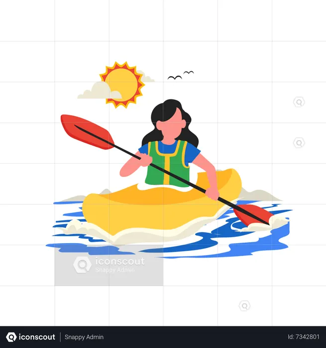 Fille appréciant le kayak  Illustration