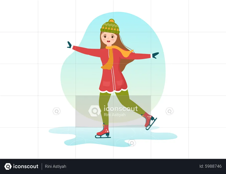 Fille appréciant le patinage sur glace  Illustration