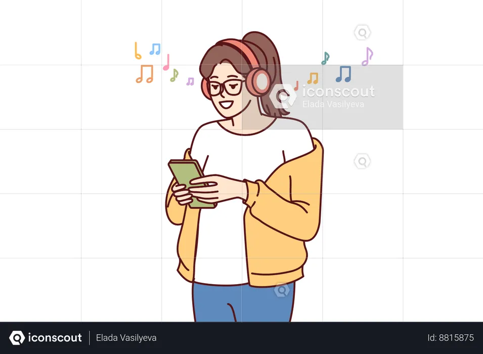 La fille aime la musique sur les écouteurs  Illustration