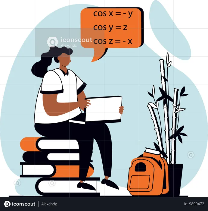 Fille apprenant les mathématiques en ligne  Illustration