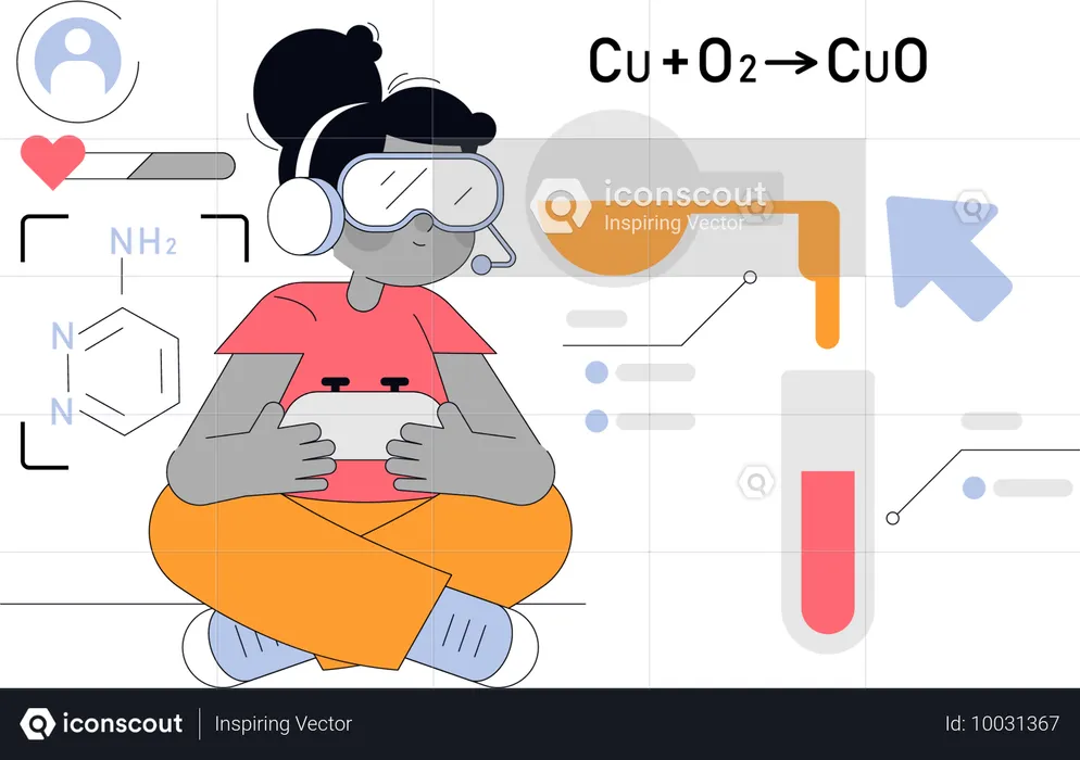 Fille apprenant une formule chimique à l'aide de verre vr  Illustration