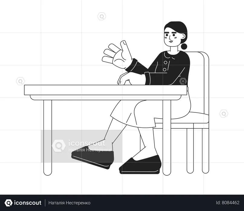 Fille assise au bureau  Illustration