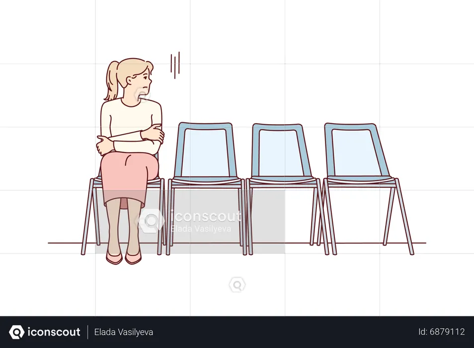 Fille assise dans la salle d'attente  Illustration