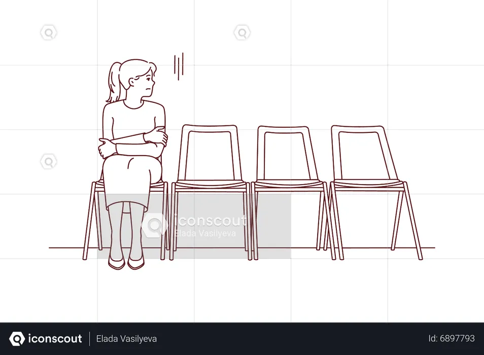 Fille assise dans la salle d'attente  Illustration