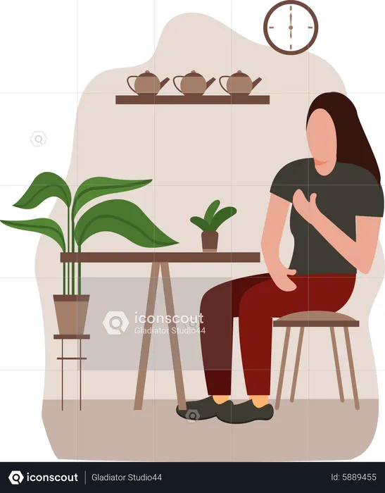 Fille assise dans un café  Illustration